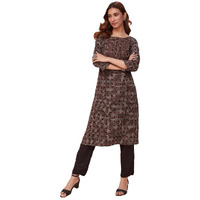 Fabindia Women's Cotton Printed Regular Kurta (1038017Black_Black