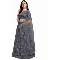 Patlani Jesani Chain Embroderied With Stone Work Woman S Flered Semi Stitched Lehenga Choli Dark Grey..