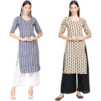 Pinkmint Women's Crepe Digital Print Straight Kurta Pack Of 2 [C-348-352_Xxl]
