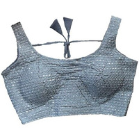 Pujia Mills Woman Designer Grey Color Phantom Silk Scoop Neck With Sleeveless With Jari Sequnace Work Blouse 36 Size
