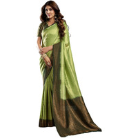 Satrani Women's Silk Blend Banarasi Jacquard Saree With Unstitched Blouse Piece (3819S402N_Pista Green & Dark Green)