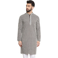 Sojanya (Since 1958 Men's Cotton Contrast Embroidered Sequinned White Long Kurta