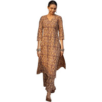 Fiorra Women's Maroon Floral Print Cotton Straight Kurta Set Set0187