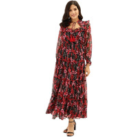 Litzo Women's Georgette A-Line Maxi Dress (L-57-L_Red