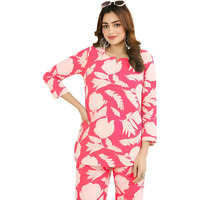 Pinkmint Women's Pure Cotton Co Ord Set L Printed Stylish Top & Bottom Set L Wide-Leg Pant Loungewear L Day-To-Night Comfort Wear Pink