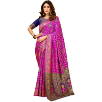 Satrani Women's Banarasi Silk Weaving Stone Work Saree With Unstitched Blouse Piece (4245S6692N_Magenta)