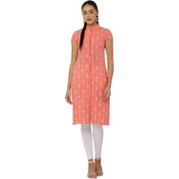 See Designs Women Peach & White Khari Print Cape Sleeve Straight Kurta - Sd1603Xl
