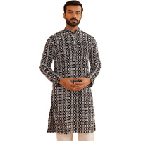 Sojanya (Since 1958 Men's Cotton White Embroidered Black Long Kurta