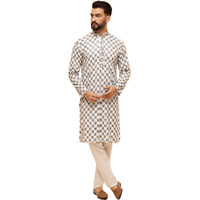 Sojanya (Since 1958 Men's Cotton Rayon Embroidered Sequinned White Kurta With White Pyjama