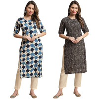 Tee Projekt Crepe Printed Kurti & Pant Set For Women Ethnic Wear Casual Wear Kurta Set