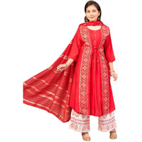 Aarika Girls Ethnic Wear Red Colour Foil Print Silk Kurti-8-15 Years (Kurti-Sd-2933)