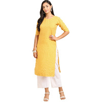 Pinkmint Women's Crepe Yellow Color Floral Printed Straight Kurti (Ri-530350-M)