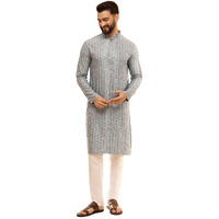 Sojanya (Since 1958 Men's Cotton Rayon Shiny Thread Sequinned Blue Kurta With White Pyjama