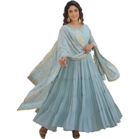 Fashion Basket Women's Georgette Anarkali Kurta Set & Duptta For Women (Sky Blue, S)