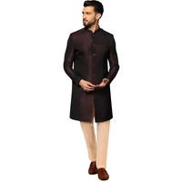 Kisah Men's Indo-Western Sherwani Trouser Set, Purple Cotton, Jacquard Regular Fit Mandarin Collar Long Sleeves (36)