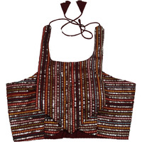 Pujia Mills Women's Eimo Silk Sequins Sleeveless Regular Blouse (Pm B1006 Parent_Maroon 42)