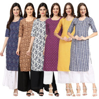 Pinkmint Women's Crepe Digital Print Straight Kurta [Pack Of 6](Mv-375-379-357-355-350-348-Xxl)