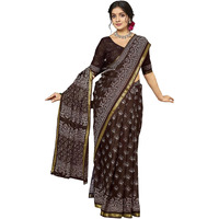 Satrani Women's Pure Cotton Printed Saree With Unstitched Blouse Piece (4202S133N_Dark Brown)