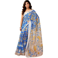Satrani Women's Linen Zari Border Printed Ready To Wear One Minute Pre Pleated Readymade Saree With Unstitched Blouse Piece (33Rs319N_Dark Blue)