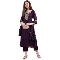 Pratham Blue Women's Silk Embroidered Straight Kurta Palazzos With Dupatta |Kurta Sets For Women |Women's Kurta |Women Embroidered Kurta Sets Kurtis (Bkp-1035-S_Purple)