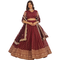 Fashion Basket Georgette Embroidery Stiched Lehenga Choli Set For Women (Maroon, Free)