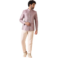 Kisah Mens Bandhgala & Trouser Set  Textured Silk Blend Jacquard Ethnic Suit For Men  Regular Fit Wedding & Festivals  Dry Clean Only, Lilac, 40