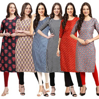 Pinkmint Women's Crepe Digital Print Straight Kurta [Pack Of 6] (Ccp-345-332-367-336-370-372-Xl)
