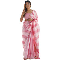 Satrani Women's Silk Blend Printed Weaving Saree With Unstitched Blouse Piece (4135S148N_Pink & White)