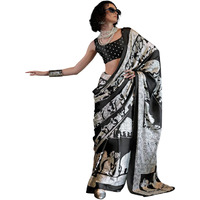 Stylum Women's Printed Satin Saree With Unstitched Blouser Piece (Srbazukawhite_White)