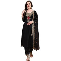 Pratham Blue Women's Silk Embroidered Straight Kurta Palazzos With Dupatta |Kurta Set For Women |Women Kurta |Women Embroidered Kurta Sets Kurtis (Bkp-1039-Xxl_Black)