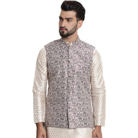 Sojanya (Since 1958 Men's Jacquard Silk, Wine Color Nehru Jacket