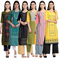 Tee Projekt Printed Crepe Kurti For Women Ll Vibrant Colour Kurti (Pack Of 6)