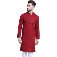 Sojanya (Since 1958 Men's Pure Cotton Maroon Embroidered 4Booti Sequence Kurta
