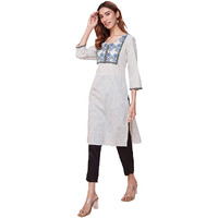 Fabindia Women's Cotton Printed Regular Kurta (1037320Natural- Off White-Blue