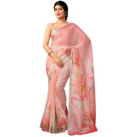Satrani Women's Linen Printed & Zari Border Ready To Wear One Minute Pre Pleated Readymade Saree With Unstitched Blouse Piece (35Rs331N_Pink & Multi)