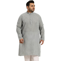 Sojanya Plus (Since 1958) Men's Pure Cotton Grey Kurta With White Embroidery
