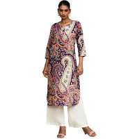 Varanga Women Paisley Printed Three Quarter Sleeve Kurta Purple
