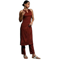 Varanga Women Brown Halter Neck Straight Kurta With Trouser