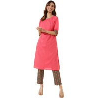 Fabindia Women's Cotton Printed Slim Kurta Set (1037313Pink_Pink