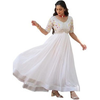 Fashion Basket Women's Georgette Anarkali Gown White