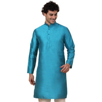 Jompers Men's Peacock Solid Dupion Silk Kurtas (Peacock, L)