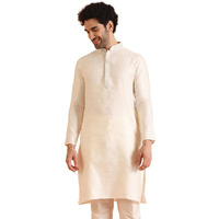 Kisah Men's Kurta, Off White Jacquard, Woven Design Regular Fit Mandarin Collar Long Sleeves (40)