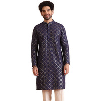 Kisah Mens Kurta|Cotton Fabric Embroidered Pattern Mens Ethnic Wear|Regular Fit Mandarin Collar Long Sleeves, Purple, 38
