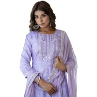 Lookmark Women's Kurta Set In Light Purple Color And Cotton Blend Fabric With Pant And Dupatta (Az-Lm-P7-Ks2154-M)