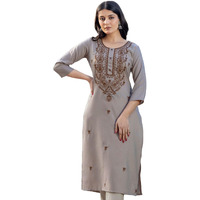 Sanisa Women's Cotton Blend Chikankari Embroidery Straight Kurti (481K10059N-Xxl_Beige)