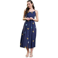Stylum Women's Embroidered Cotton A-Line Dress (Drsbluedilli38_Blue, M)