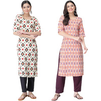 Tee Projekt Digital Printed Crepe Kurta Set For Women Ll Printed Kurti & Pant Set Ll Combo Kurta Set Ll (Pack Of 2)