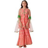 Pspeaches Girl's Cotton Sharara Set (Sha-Peachwtstripe-14-15Y_Peach