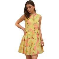 Rare Women's Georgette Fit And Flare Above The Knee Casual Dress (Ep8085A_Yellow_L)