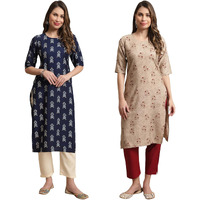 Tee Projekt Crepe Printed Kurti & Pant Set For Women Ethnic Wear Casual Wear Kurta Set